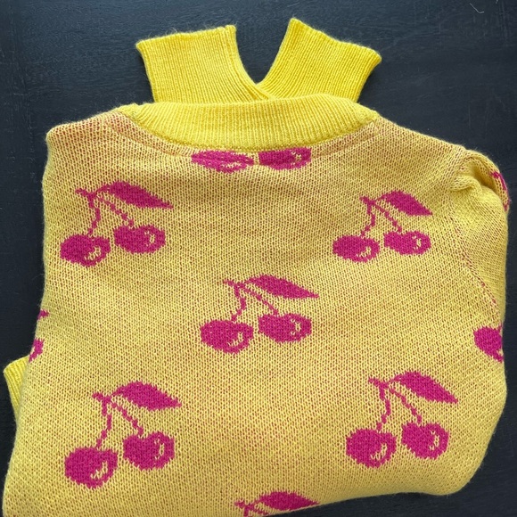 Noisy May XS Yellow Cropped Cherry Cardigan Fun & Trendy Design - Picture 7 of 7